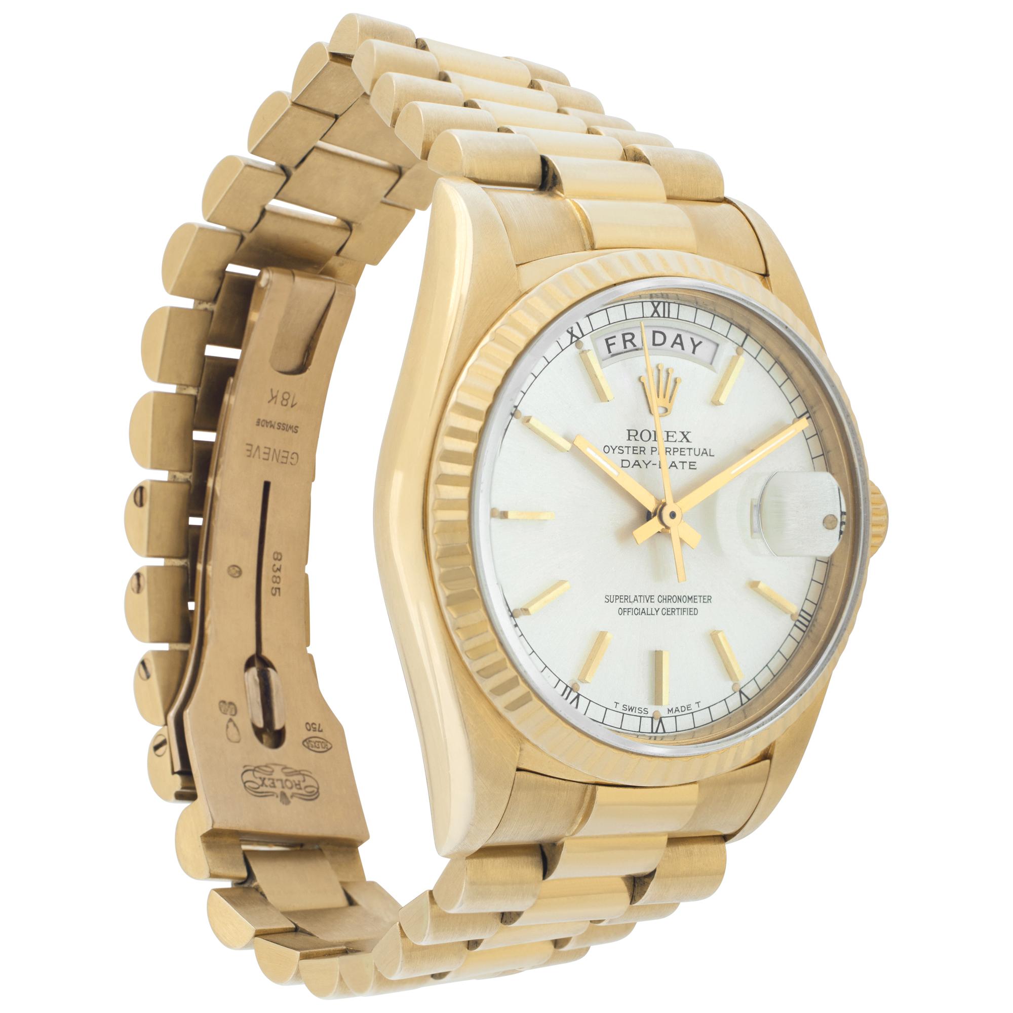 Rolex Day-Date 18k Yellow Gold Wristwatch Ref 18038 In Excellent Condition In Surfside, FL