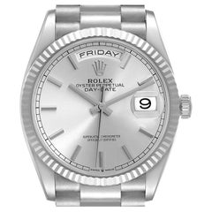 Rolex Day Date 36mm President Oro Bianco Quadrante Argento Orologio Uomo 128239 Non indossato