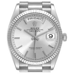 Rolex Day Date 36mm President White Gold Silver Dial Mens Watch 128239 Unworn