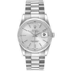 Rolex Day Date 36mm President White Gold Silver Dial Watch 118239 Box Papers