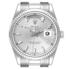 Rolex Day Date 36mm President White Gold Silver Dial Watch 118239