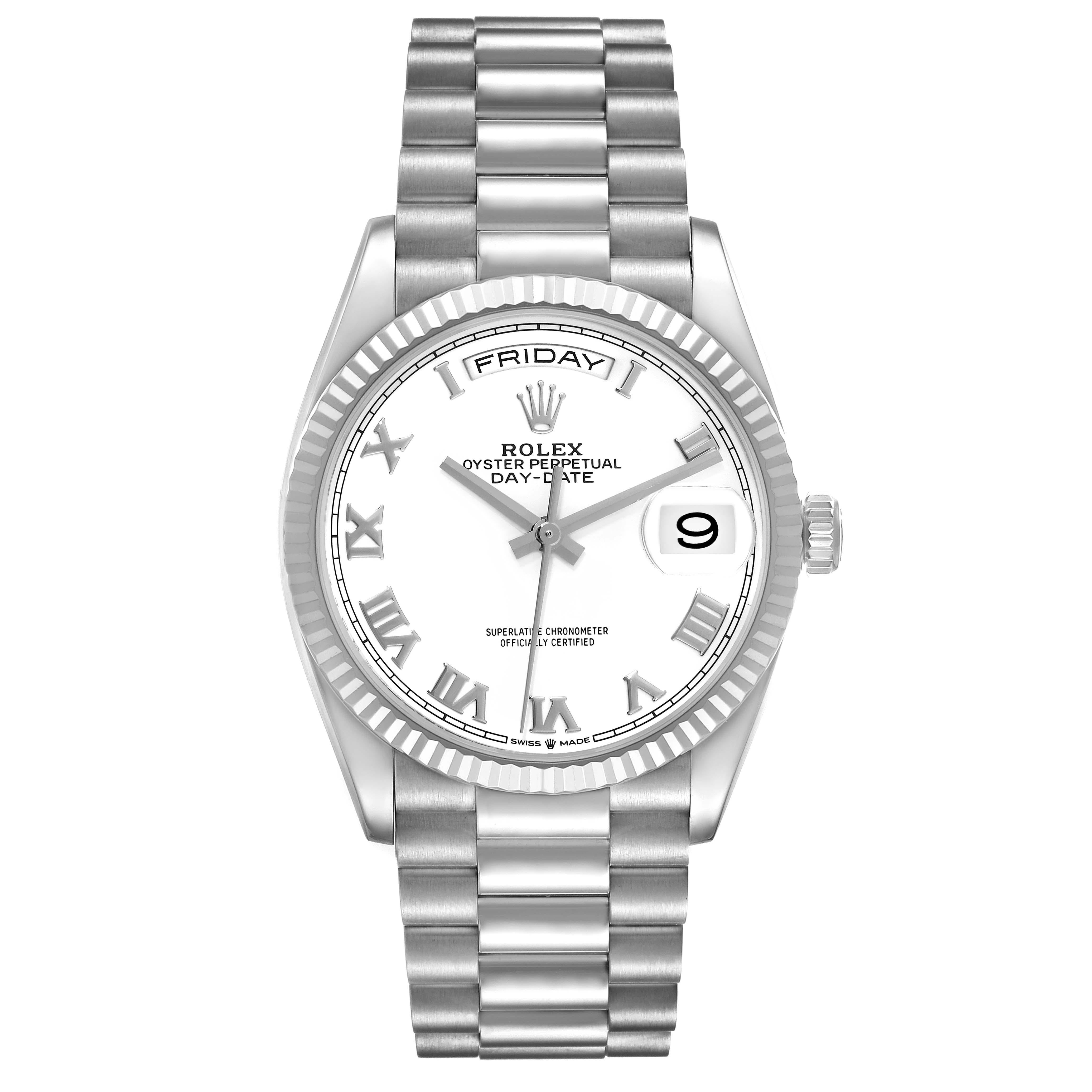 Rolex Day Date 36mm President White Gold White Dial Mens Watch 128239 Box Card For Sale 4