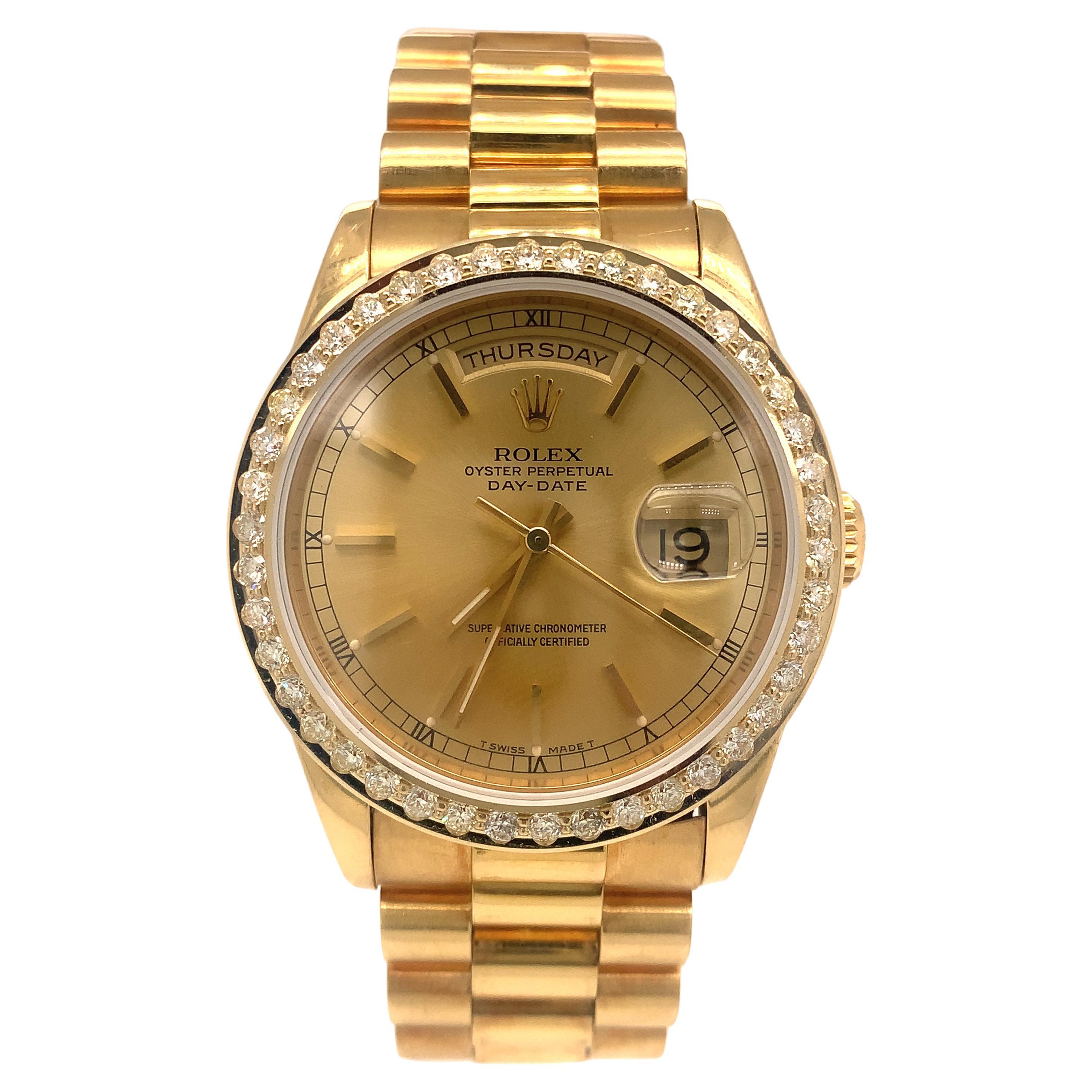 Rolex Day-Date President Yellow Gold Men's Automatic Bracelet Watch 18238  For Sale at 1stDibs