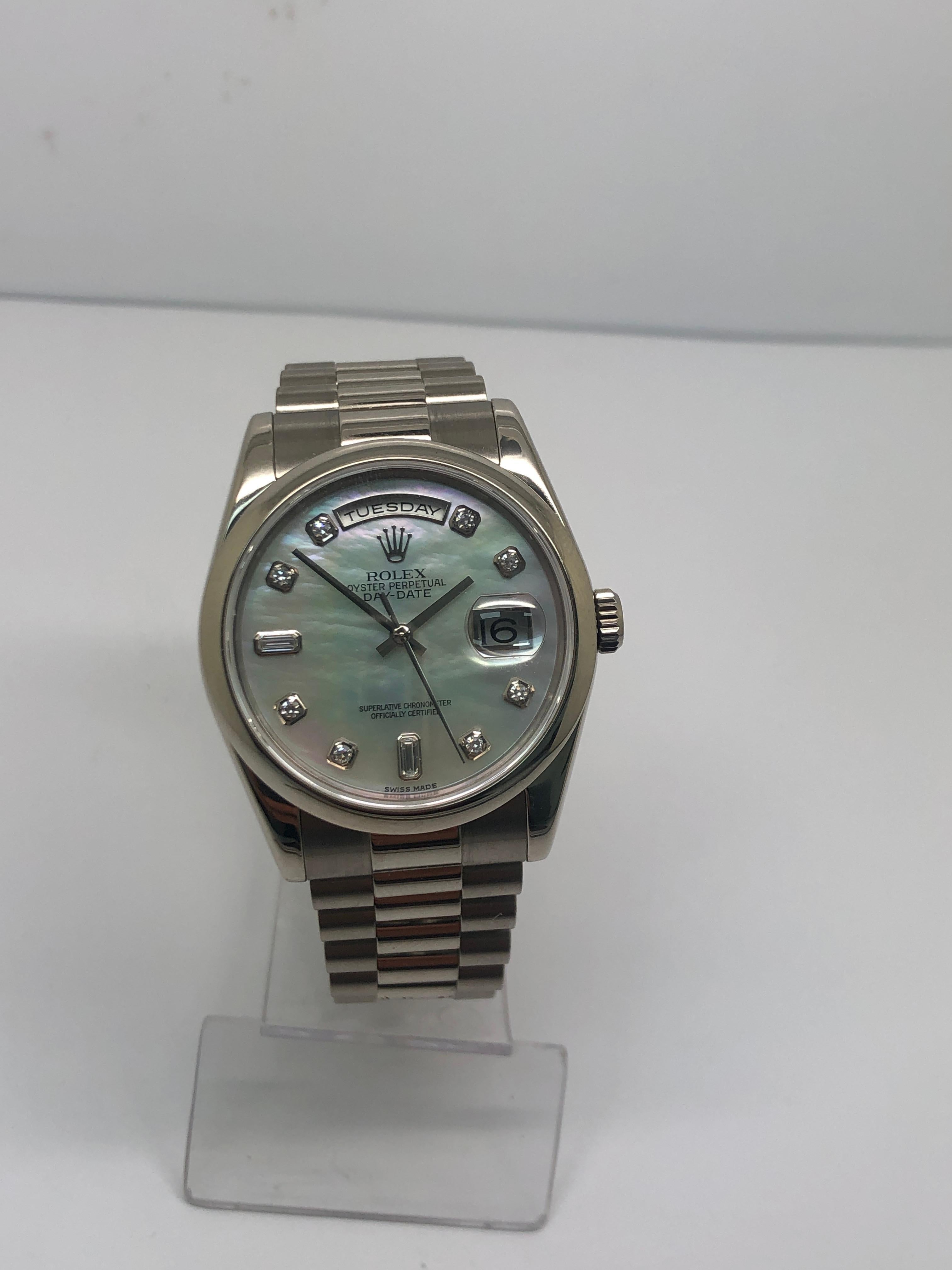 Rolex Day Date 36mm Mother Of Pearl Diamond Dial Watch

all original Rolex parts

comes with original paperwork 