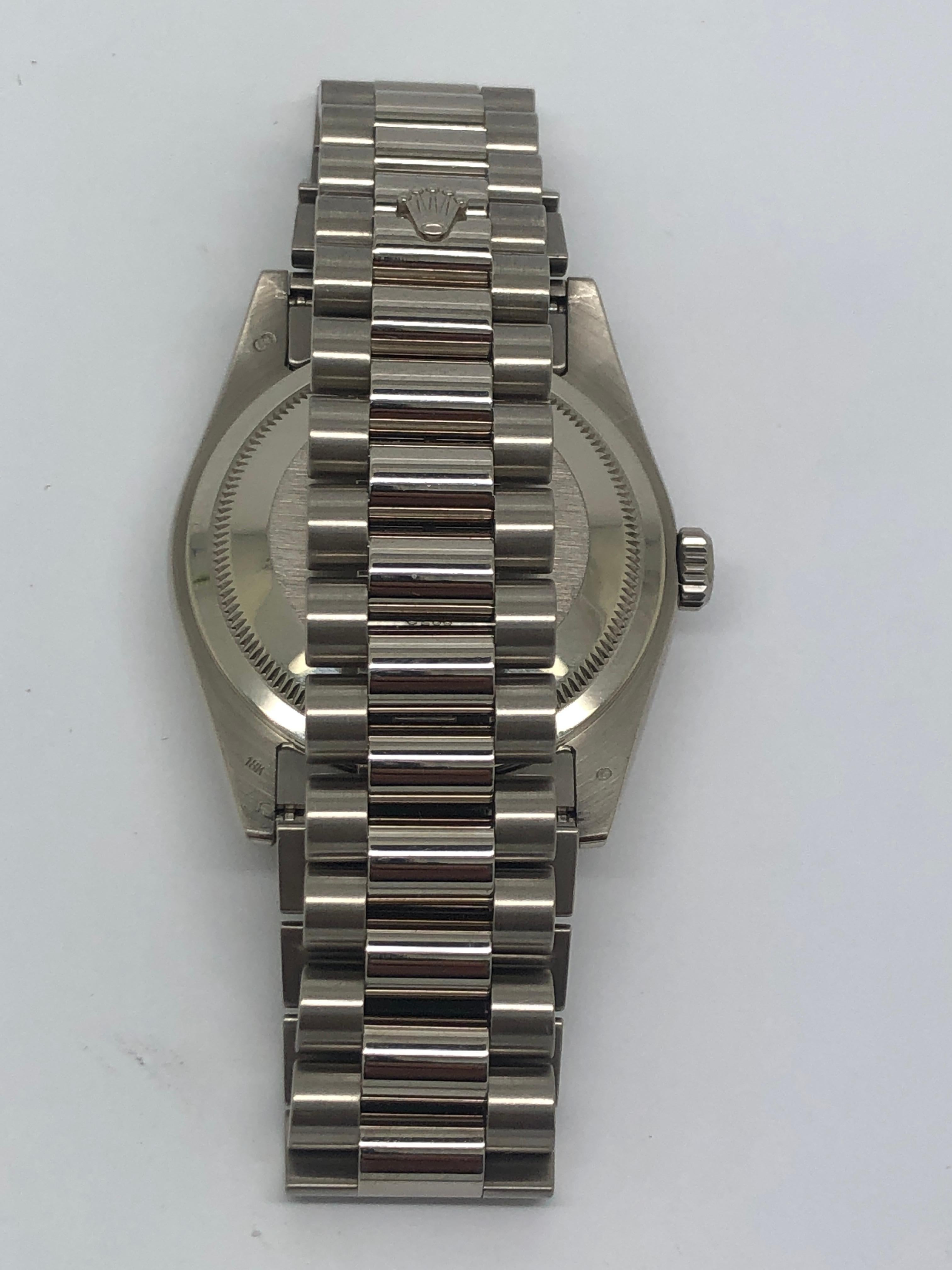 Anglo-Indian Rolex Day Date White Gold Mother Of Pearl Diamond Dial Watch For Sale