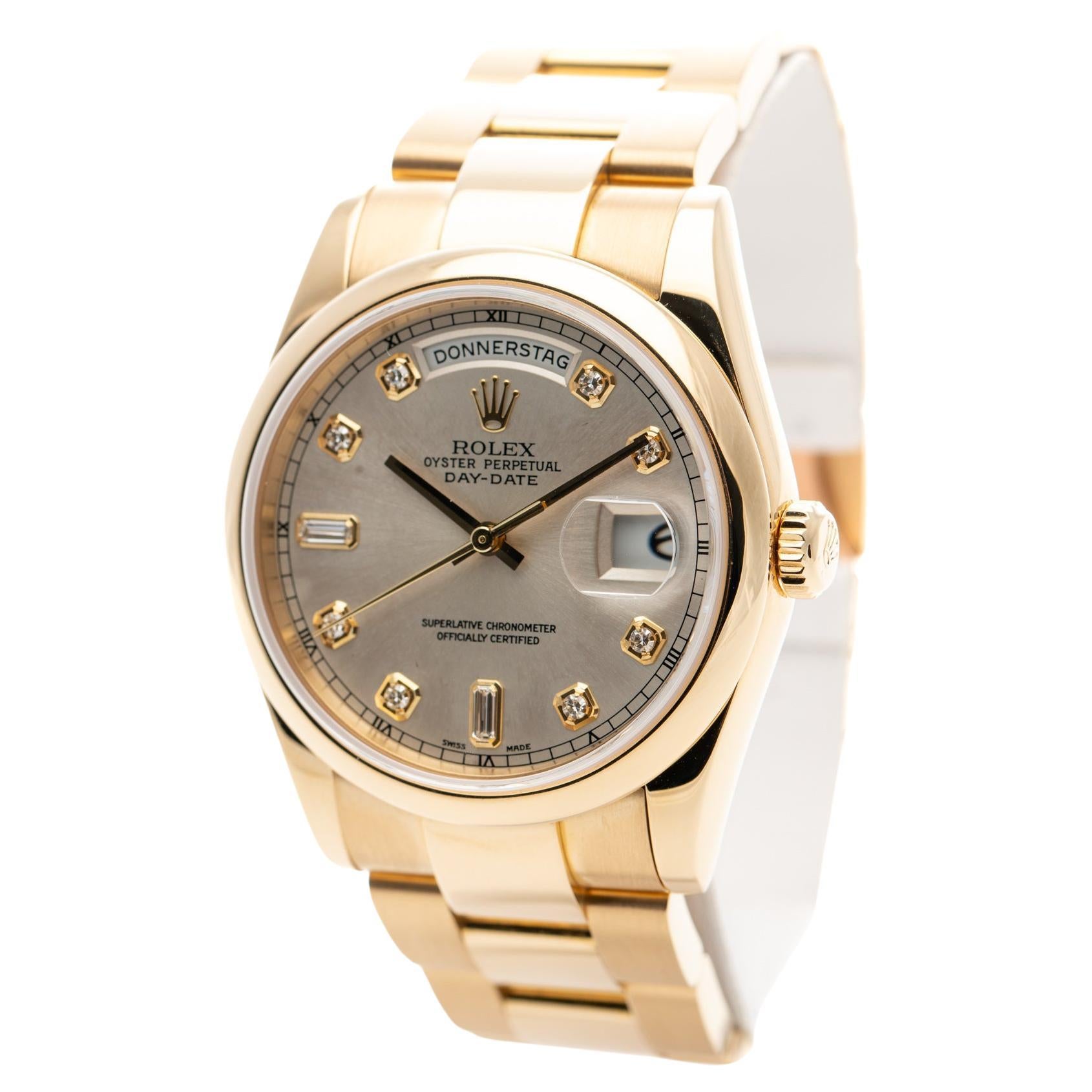 Rolex Day-Date 36mm Yellow Gold Bronze Diamonds Dial Oyster Ref 118208