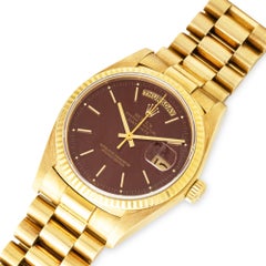 Rolex Day-Date 36mm Yellow Gold Watch, Oxblood Stella Dial 18038, Circa 1982