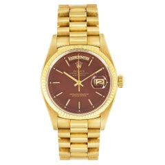 Rolex Day-Date 36mm Yellow Gold Watch, Oxblood Stella Dial 18038, Circa 1982