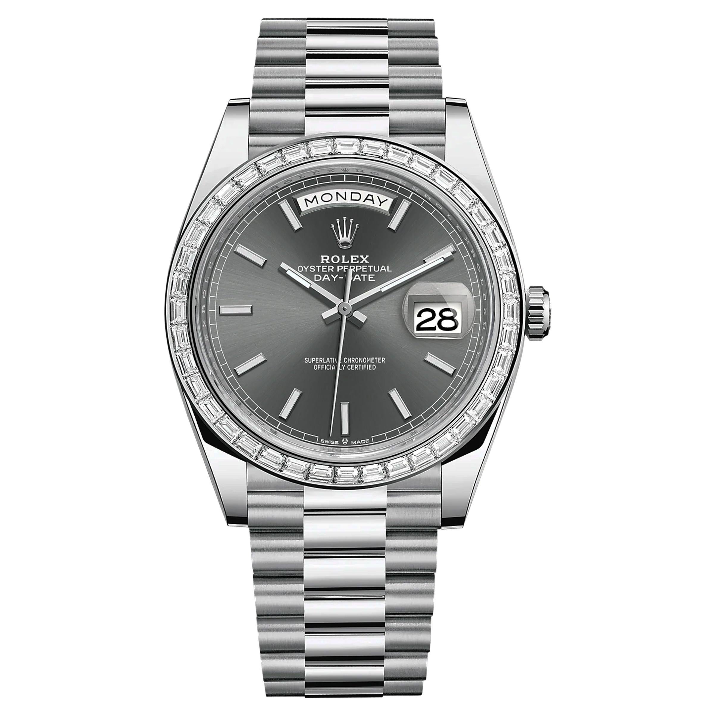 Rolex Day Date 40 18K Gold Index Slate Dial Diamond Automatic Watch 228349RBR For Sale