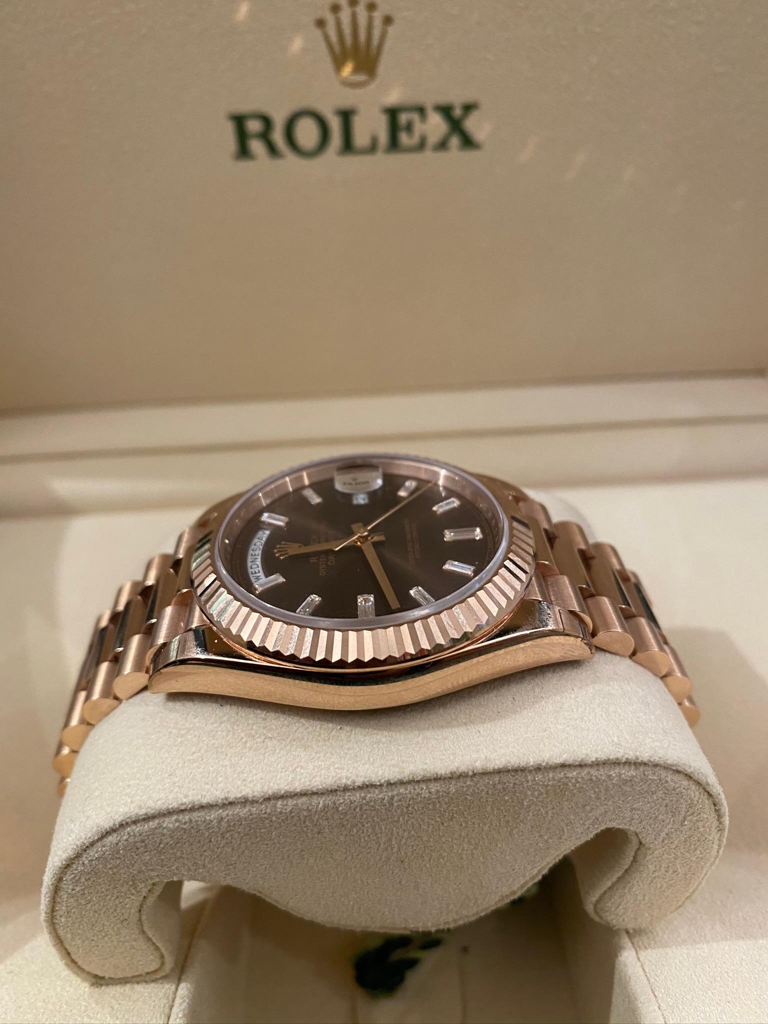 Rolex Day-Date 40 228235 Chocolate Diamond Baguette Dial In New Condition For Sale In London, GB