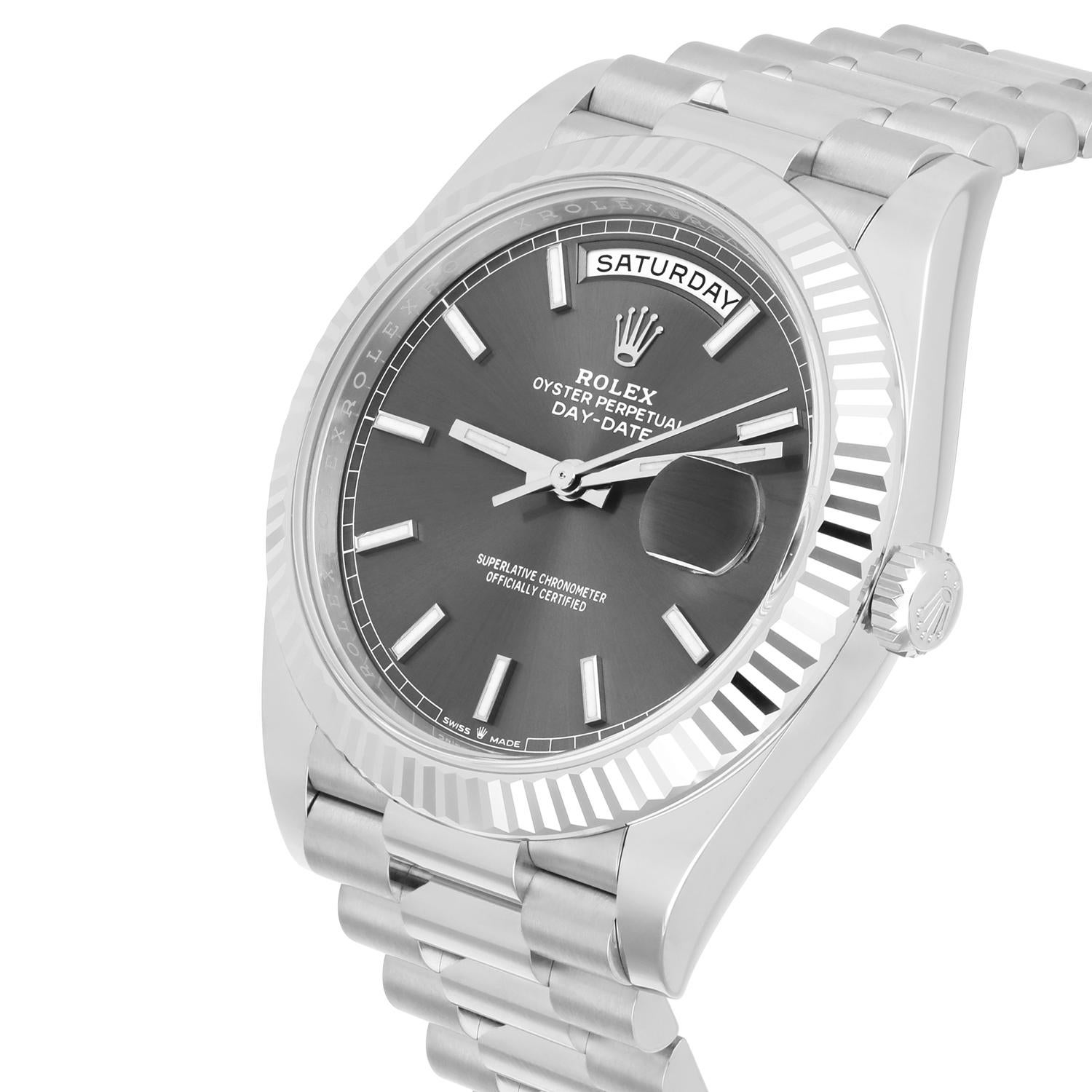 Modern Rolex Day-Date 40 228239 White Gold Grey Slate Dial Presidential UNWORN 2023 For Sale