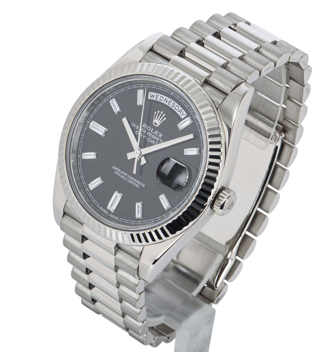 Rolex Day-Date 40 Hell Schwarz Diamant Zifferblatt 228239 (Baguetteschliff) im Angebot