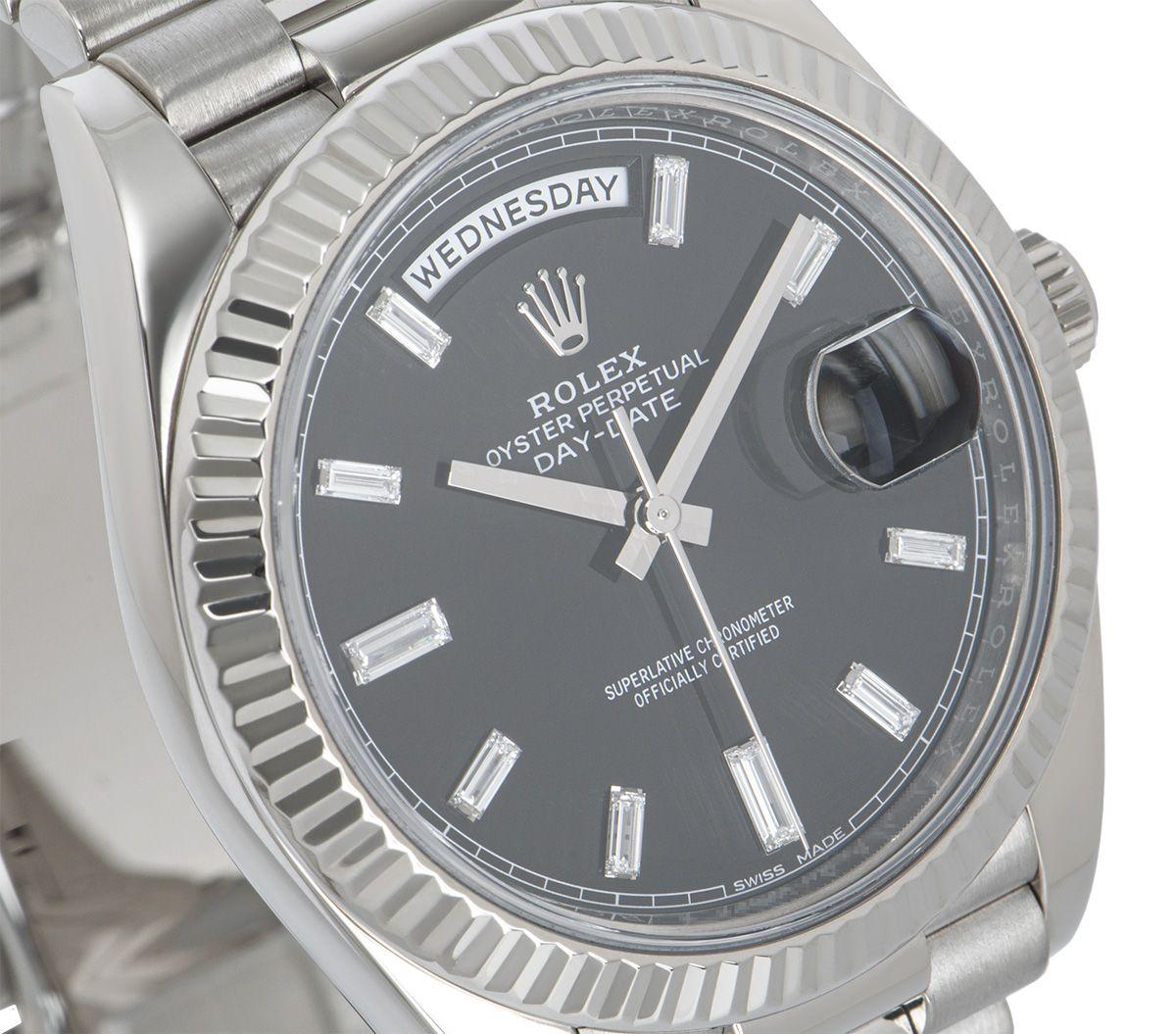 Rolex Day-Date 40 Hell Schwarz Diamant Zifferblatt 228239 im Zustand „Hervorragend“ im Angebot in Mayfair, London, London