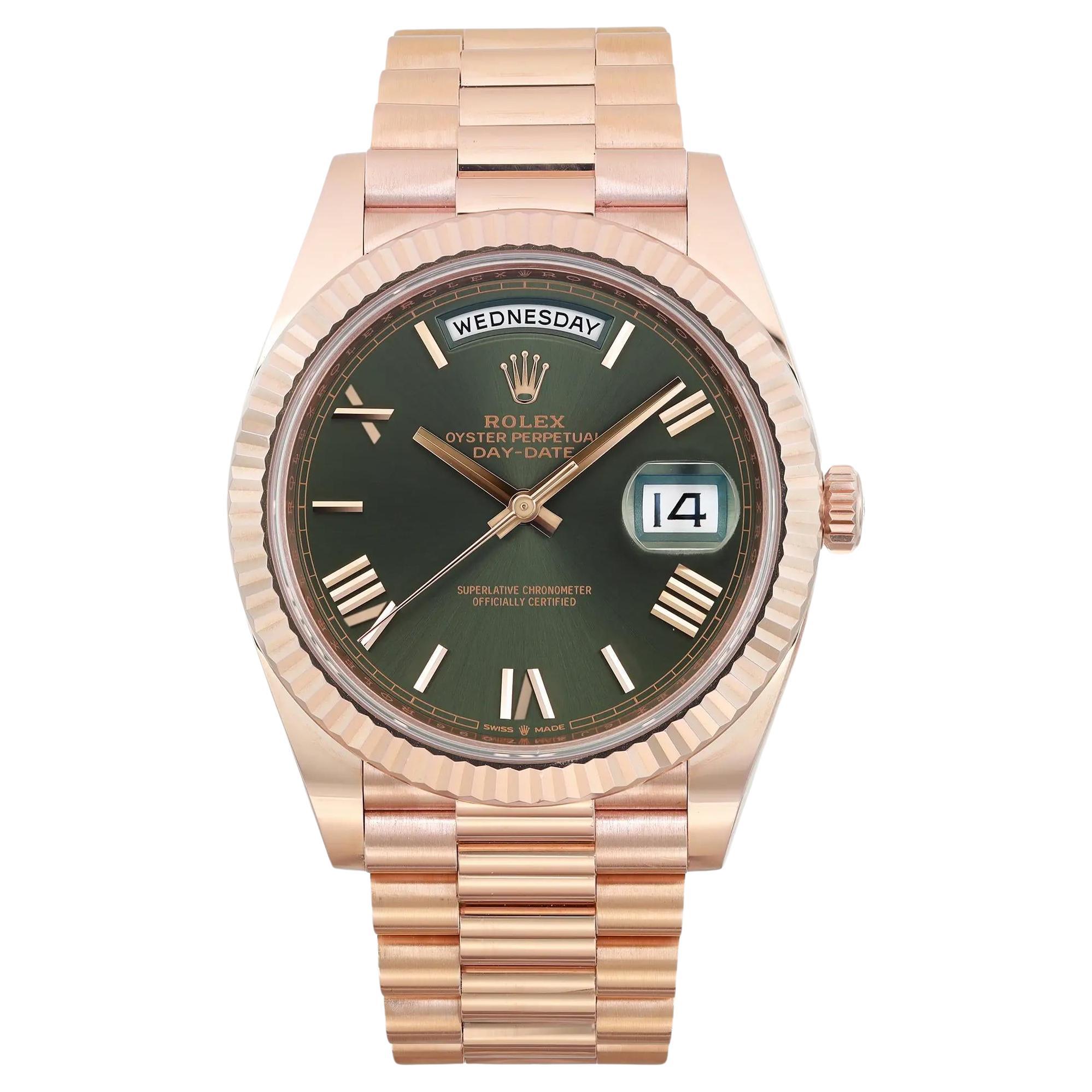 Rolex Day-Date 40 President 18K Rose Gold Olive Dial Automatic Watch 228235