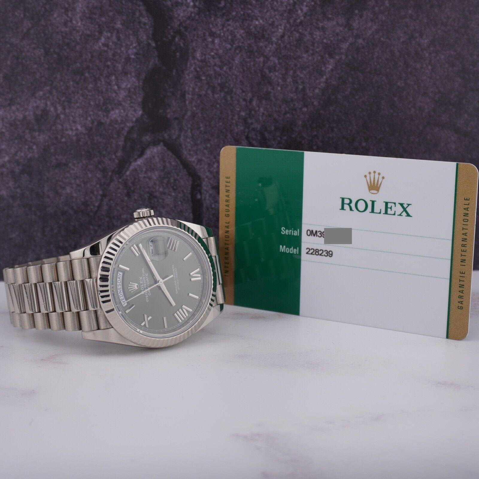 Rolex Day-Date 40 President 18k White Gold Mens Watch OLIVE GREEN DIAL 228239 2