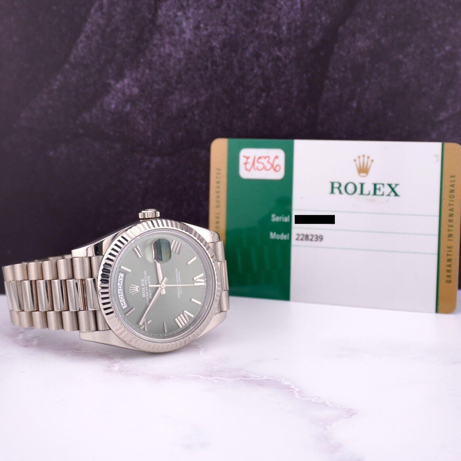 Rolex Day-Date 40 President 18k White Gold Men's Watch Olive Green DIAL 228239 For Sale 5
