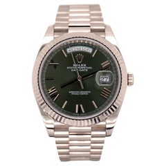 Rolex Day-Date 40 President 18k White Gold Mens Watch OLIVE GREEN DIAL 228239