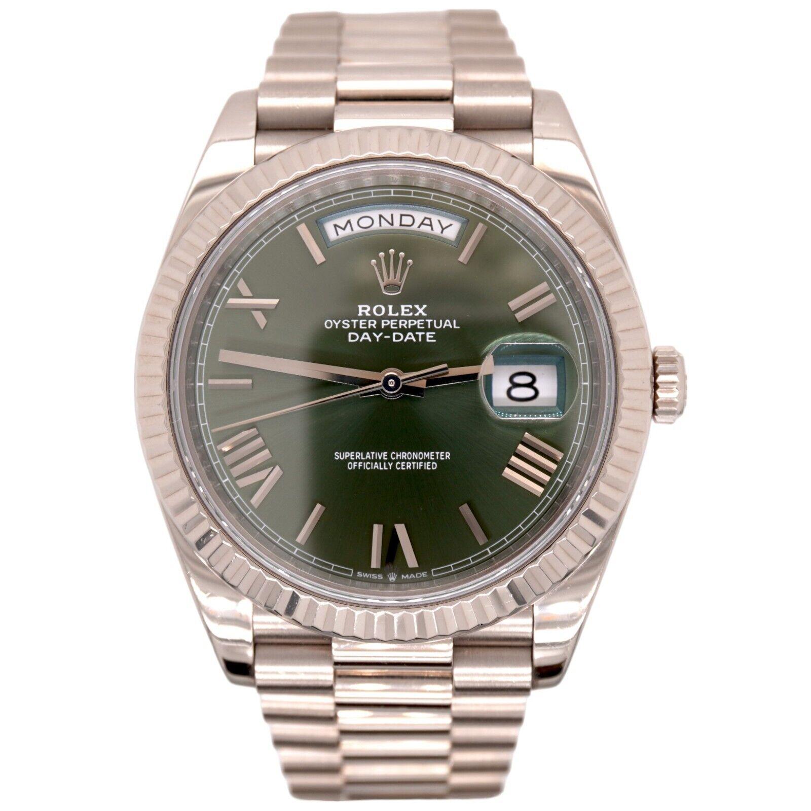 Rolex Day-Date 40 President 18k White Gold Men's Watch Olive Green DIAL 228239