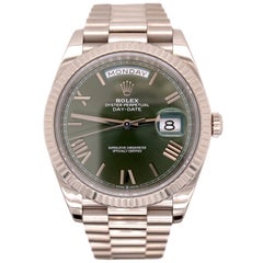 Used Rolex Day-Date 40 President 18k White Gold Men's Watch Olive Green DIAL 228239