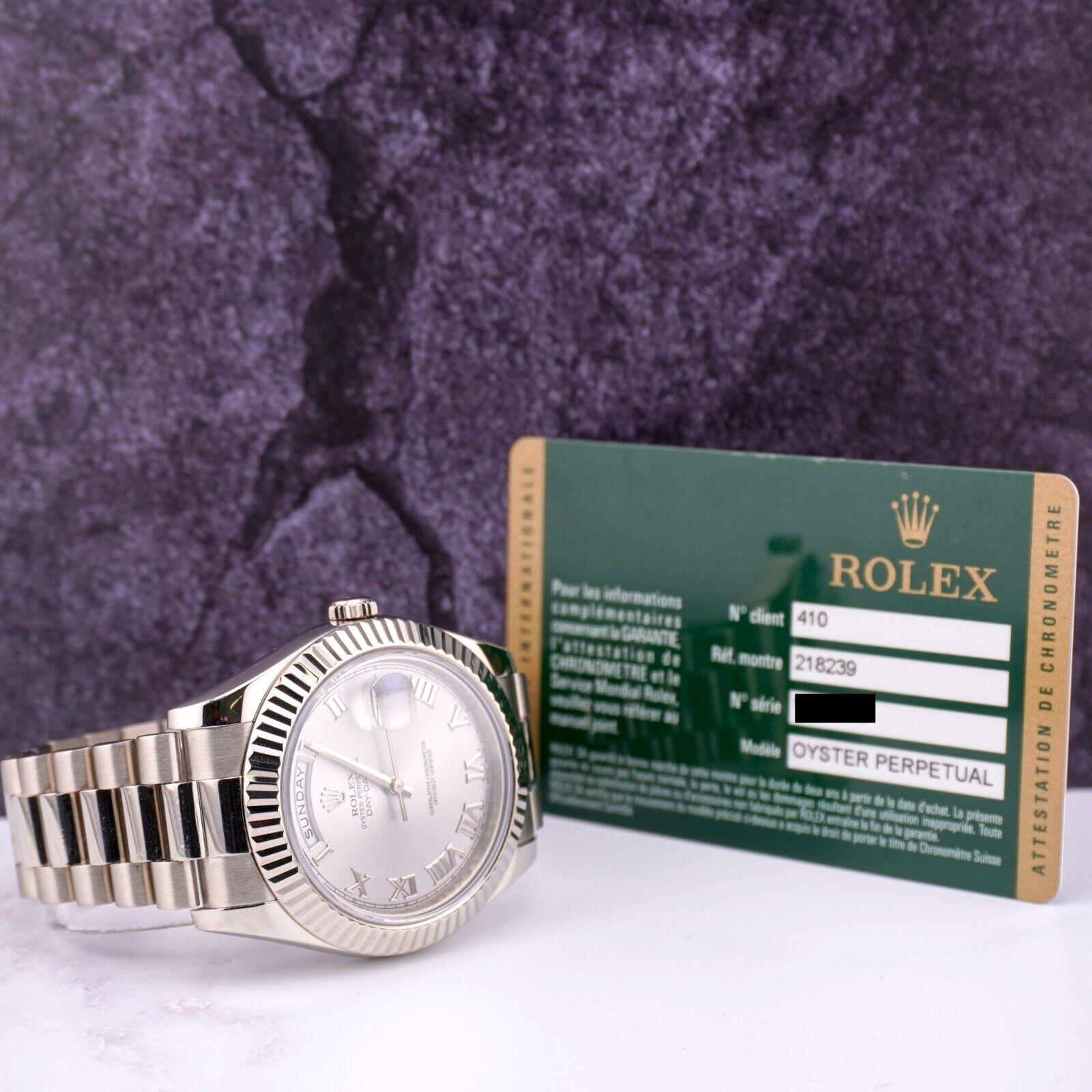 Rolex Day-Date 40 President 18k White Gold Men's Watch Silver DIAL Ref: 218239 For Sale 5