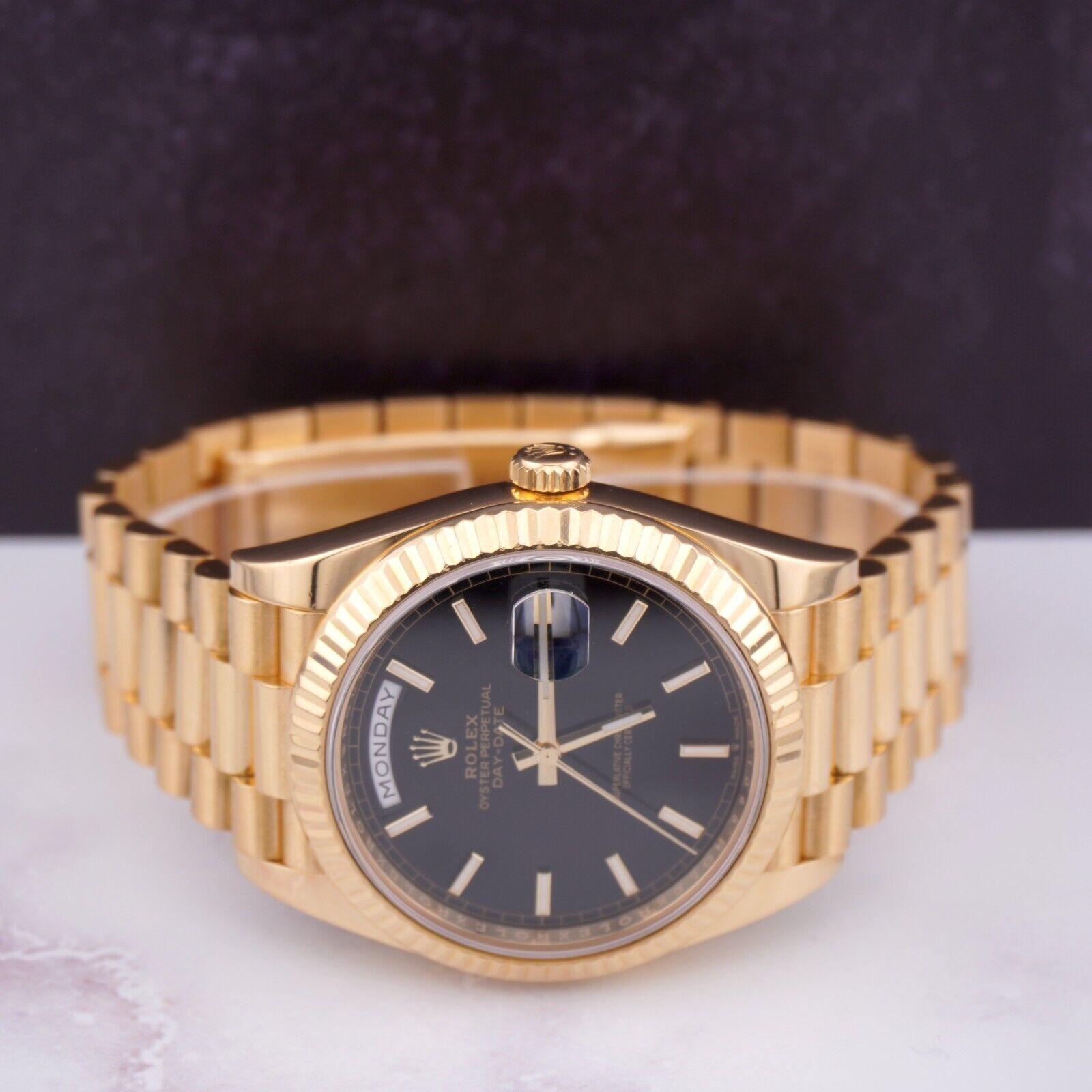 Rolex Day-Date 40 President 18k Yellow Gold Men's Watch Black Motif DIAL 228238 In Excellent Condition For Sale In Pleasanton, CA