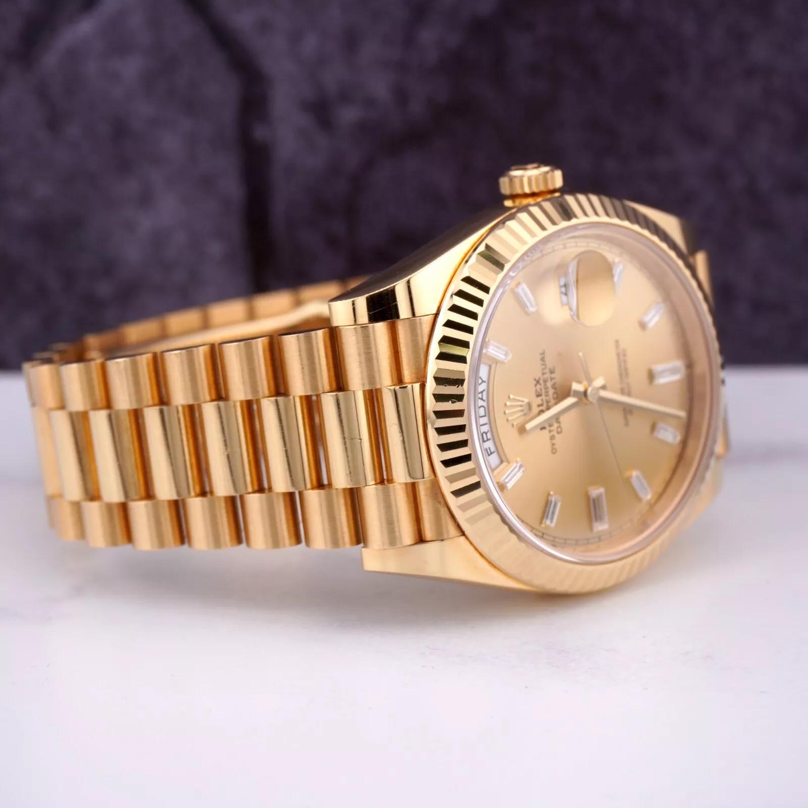 Round Cut Rolex Day-Date 40 President 18k Yellow Gold Men's Watch Gold Diamond DIAL 228238 For Sale