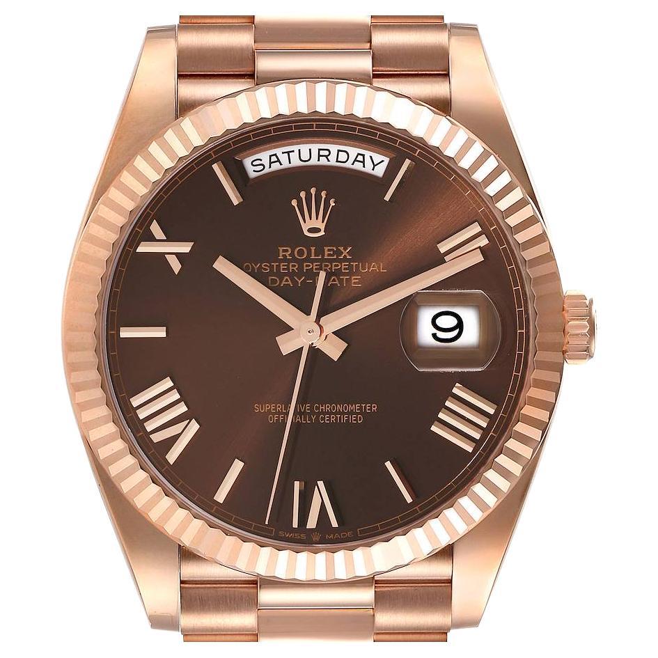 Rolex Day-Date 40 President Rose Gold Chocolate Dial Mens Watch 228235