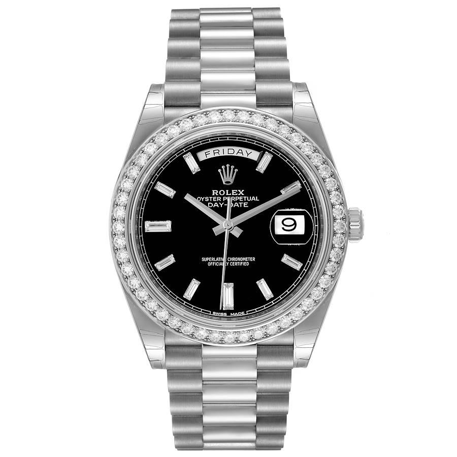 Rolex Day-Date 40 President White Gold Diamond Mens Watch 228349 Unworn. Officially certified chronometer self-winding movement. 18K white gold case 40 mm in diameter. High polished lugs. Rolex logo on a crown. 18K white gold original Rolex factory