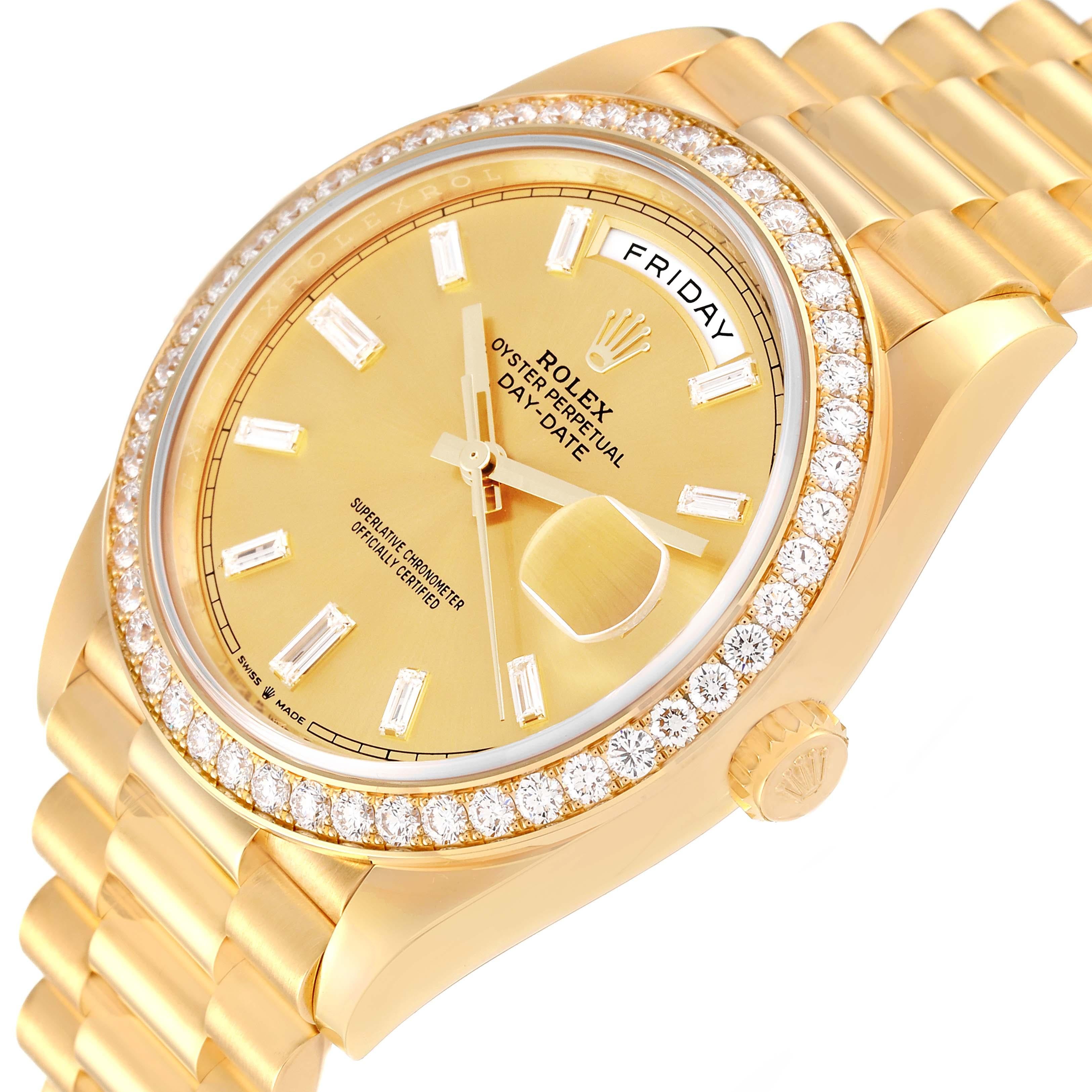 Men's Rolex Day-Date 40 President Yellow Gold Diamond Bezel Mens Watch 228348 Box Card For Sale