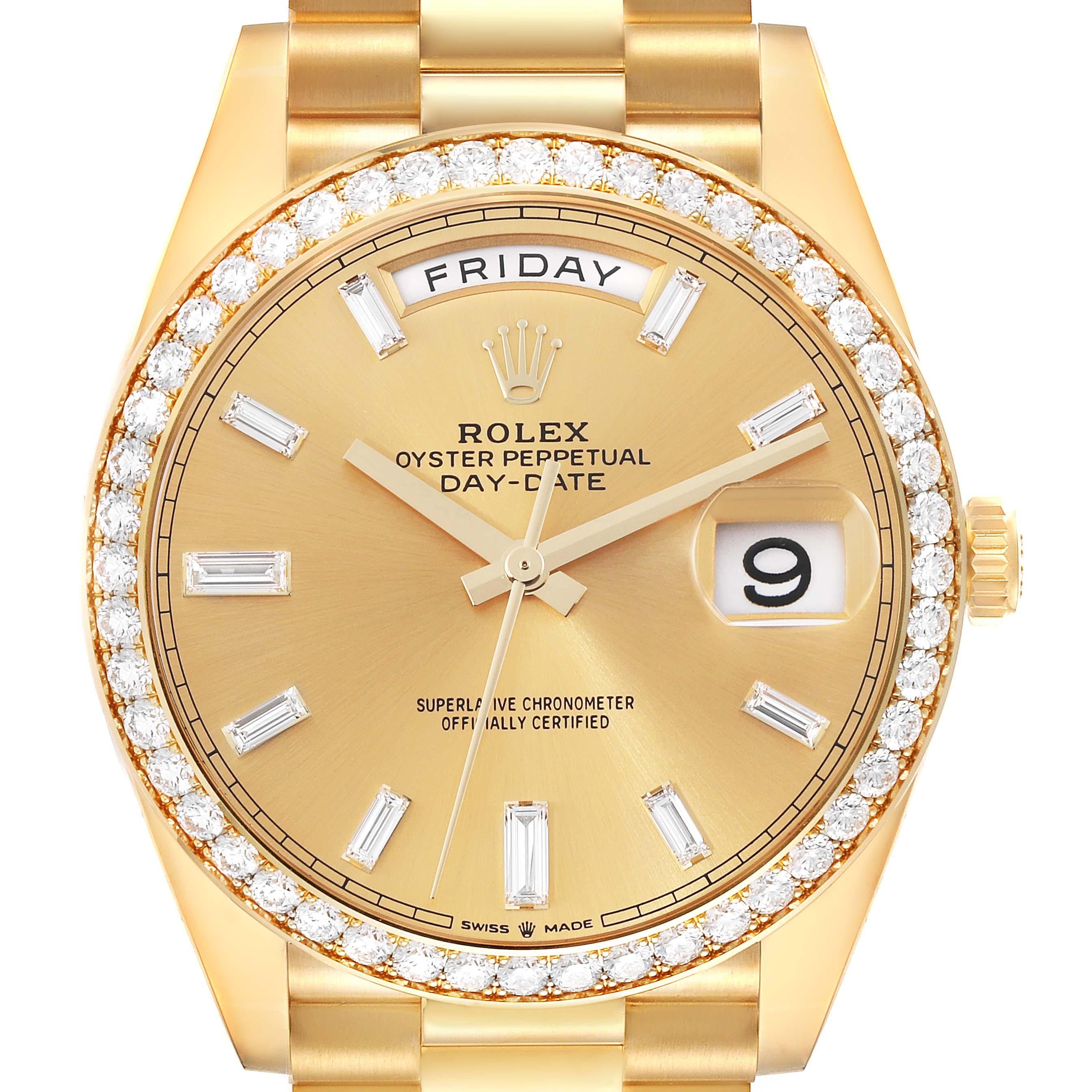 Rolex Day-Date 40 President Yellow Gold Diamond Bezel Mens Watch 228348 Box Card For Sale