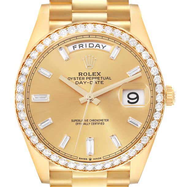 Rolex Day-Date 40 President Yellow Gold Diamond Bezel Mens Watch 228348 ...