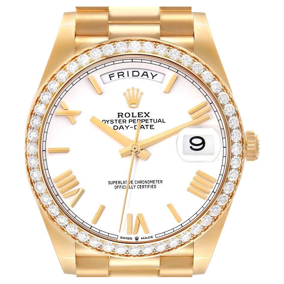 Rolex Day-Date 40 President Yellow Gold Diamond Bezel Mens Watch 228348 Unworn