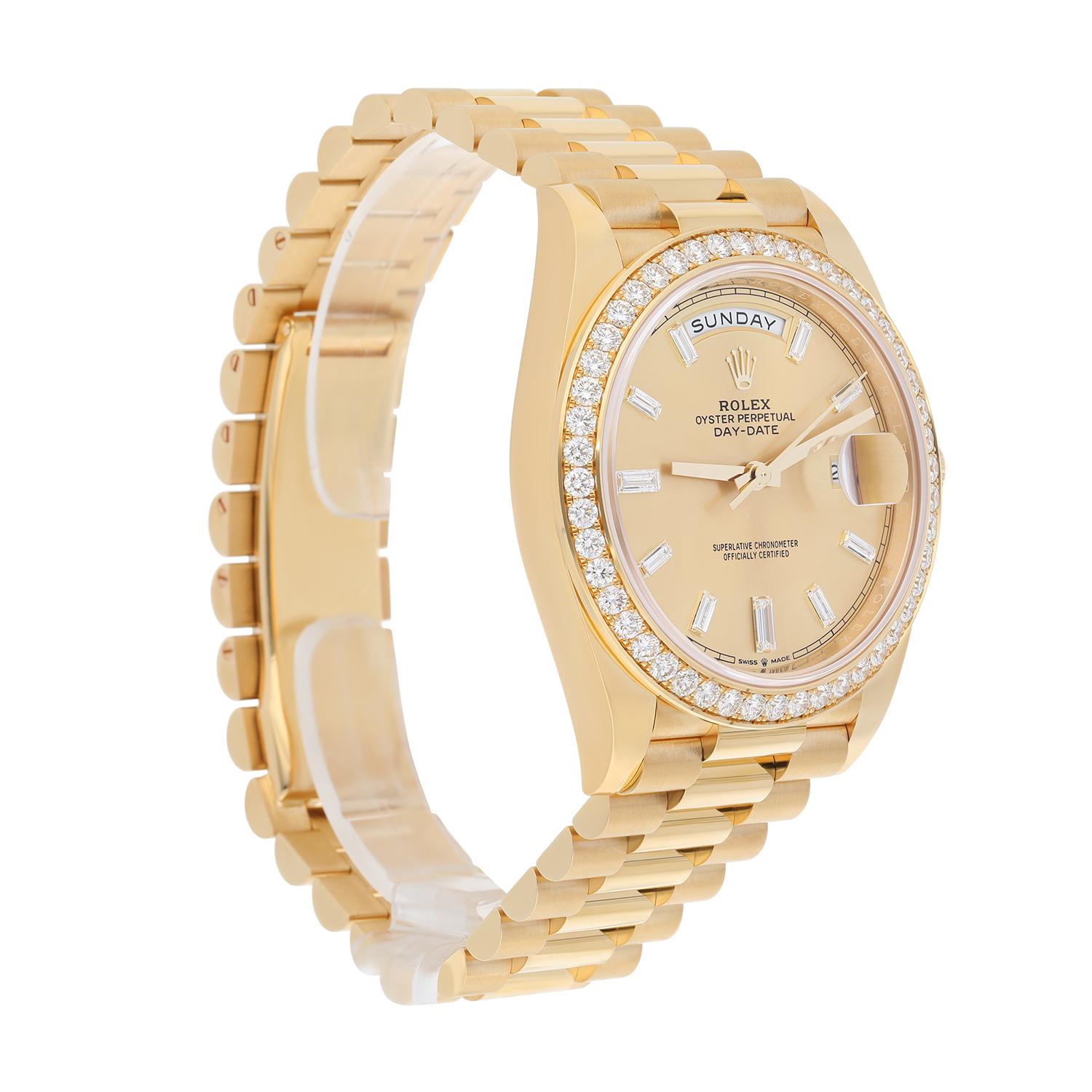 Modern Rolex Day Date 40 Presidential 228348RBR Yellow Gold Factory Diamond Dial Bezel For Sale