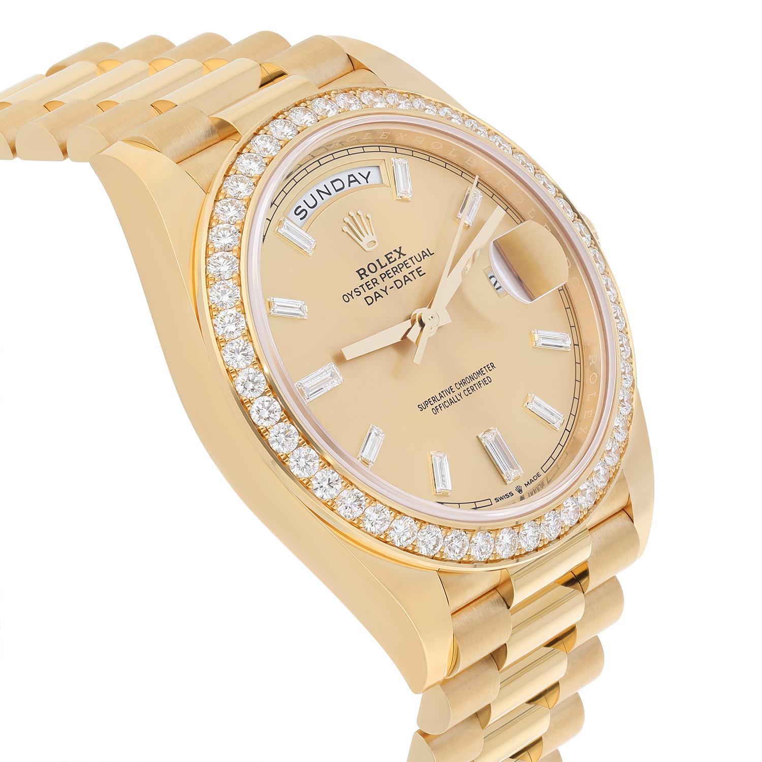 Rolex Day Date 40 Presidential 228348RBR Yellow Gold Factory Diamond Dial Bezel In New Condition For Sale In New York, NY