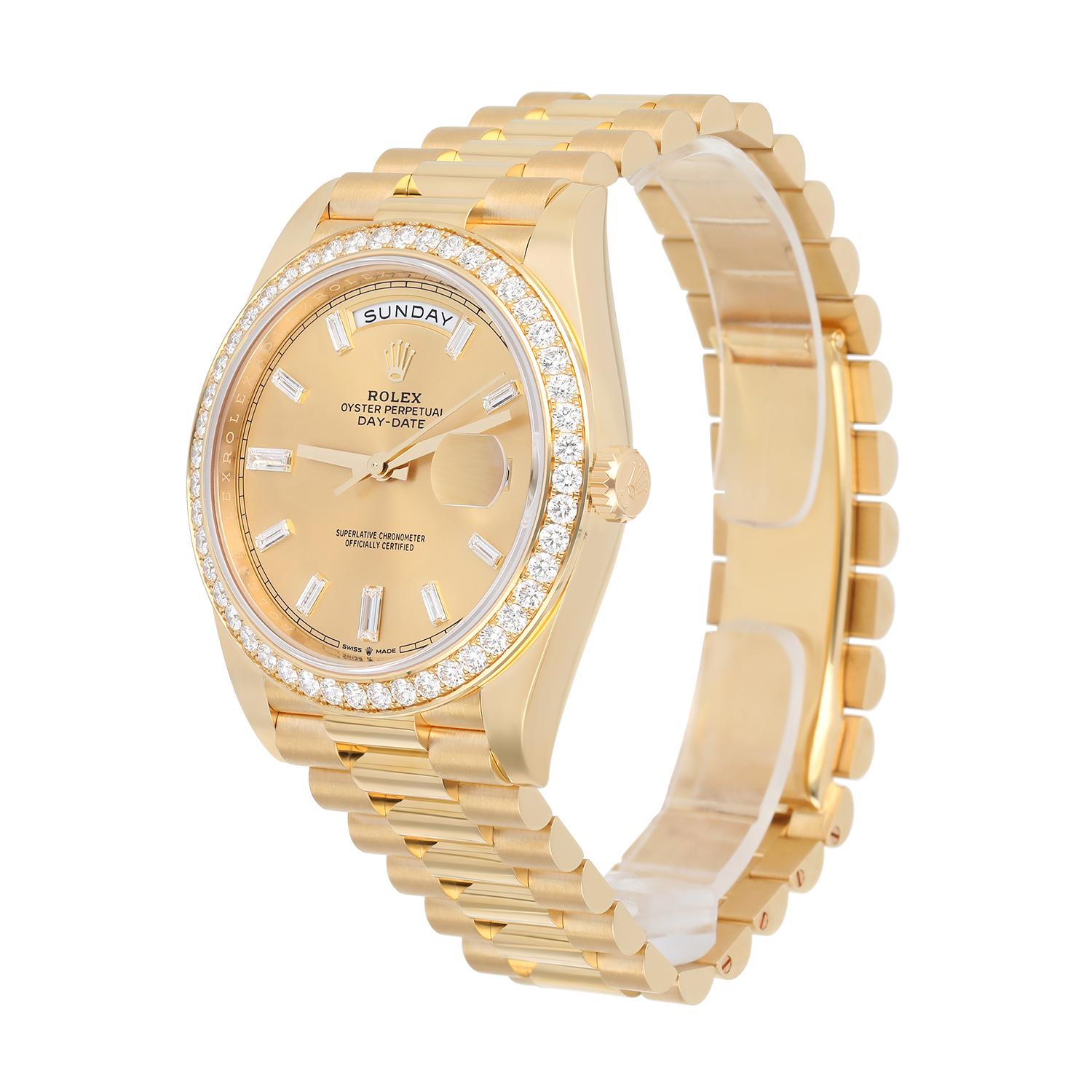 Women's Rolex Day Date 40 Presidential 228348RBR Yellow Gold Factory Diamond Dial Bezel For Sale