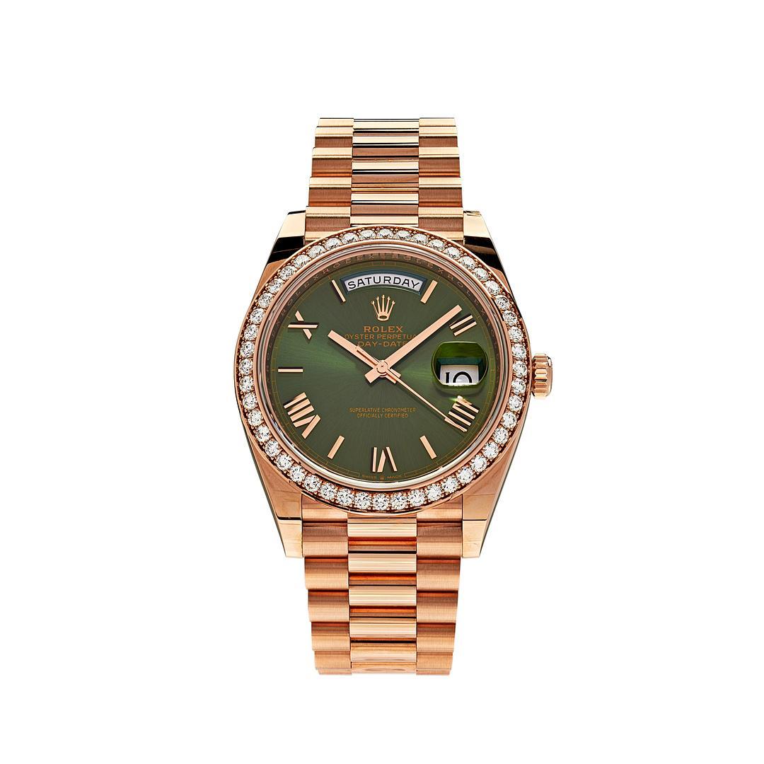 Rose gold outlet rolex green face