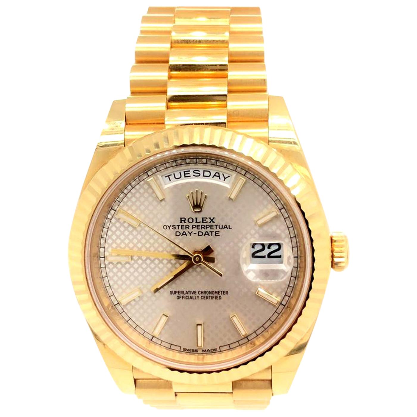 Rolex Day-Date 40 Silver Motif Dial 18K Yellow Gold President Men's Watch 228238