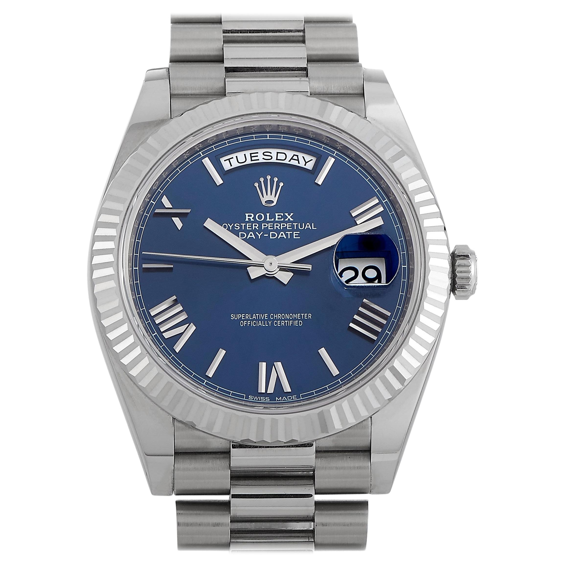 Rolex Day-Date 40 White Gold President Blue Dial Watch 228239BLRP