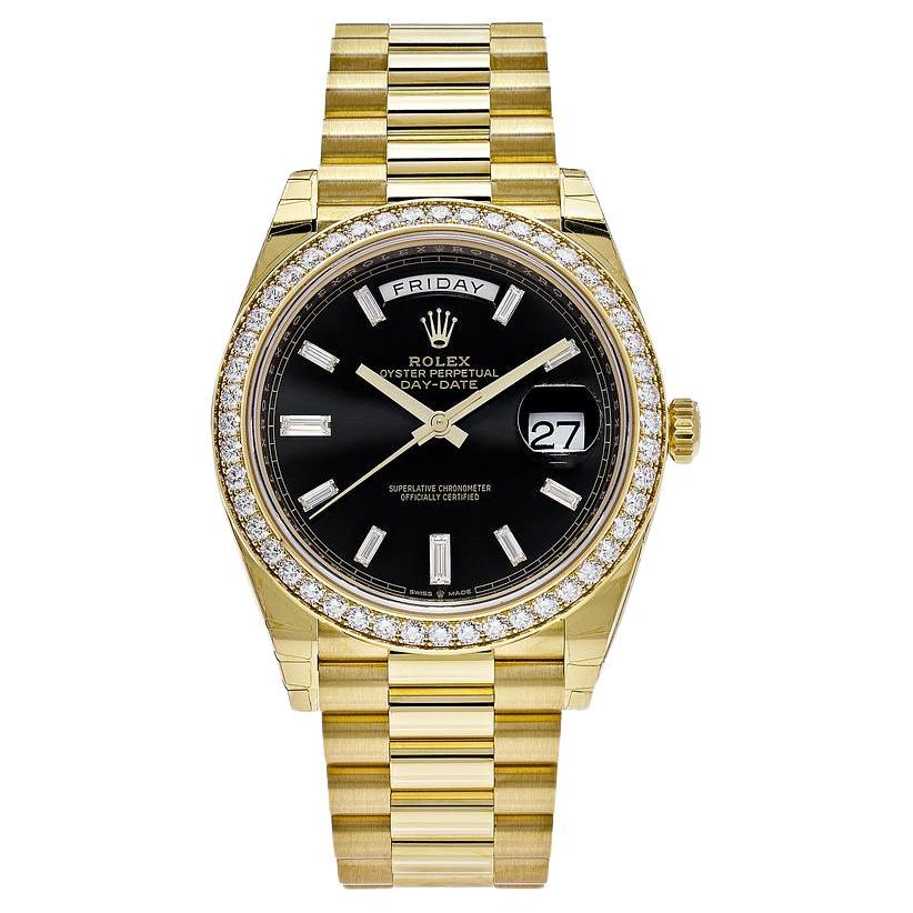 Rolex Day-Date 40 Diamond Bezel Black Dial Yellow Gold Watch 228348RBR ...