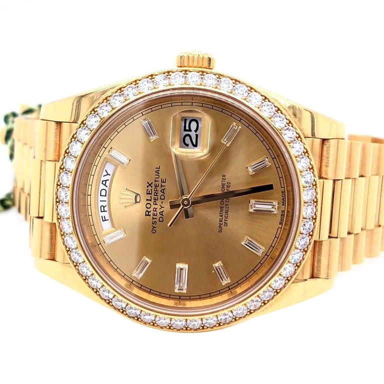 Rolex Day-Date 40 Yellow Gold Champagne Diamond Dial and Bezel Bracelet ...