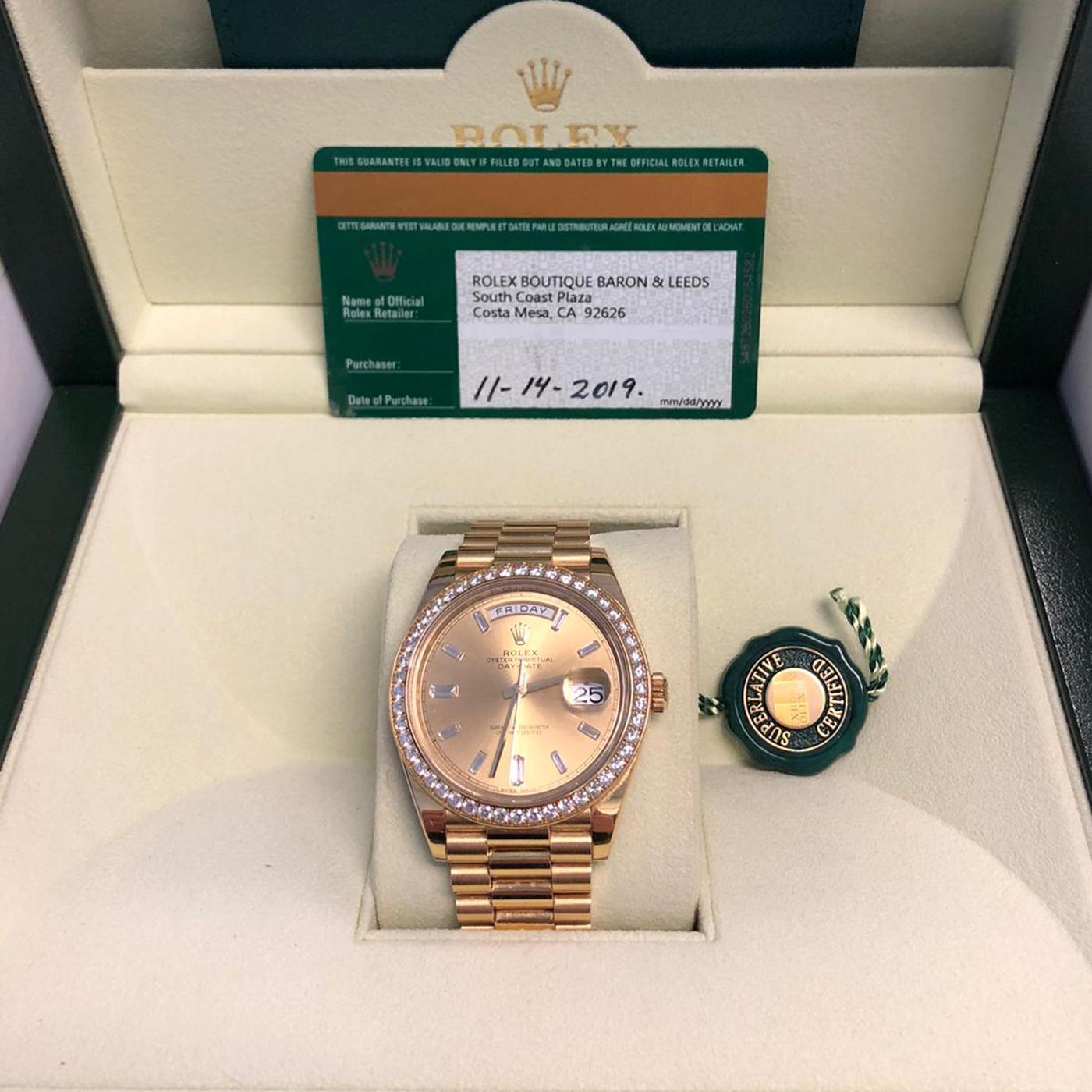 Women's or Men's Rolex Day-Date 40 Yellow Gold Champagne Diamond Dial & Bezel Bracelet 228348RBR