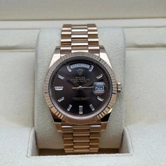 Rolex Day Date 40mm 18K Rose Gold Diamond Baguette Chocolate Dial Watch 228235