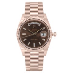 Rolex Day Date 18K Rose Gold Diamond Baguette Chocolate Dial Watch 228235