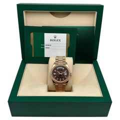 Rolex Day Date 40mm 18K Rose Gold Diamond Baguette Chocolate Dial Watch 228235