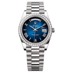 Rolex Day-Date 40mm Blue Ombré Dial Diamond Bezel White Gold Watch 228349RBR