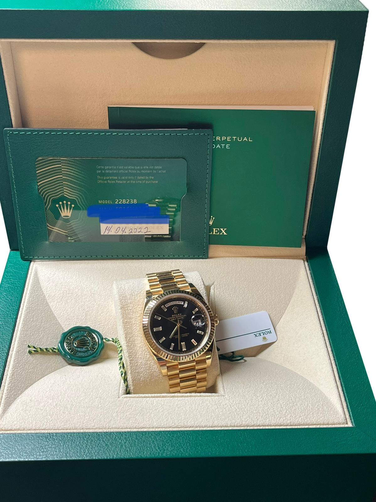 Rolex Day-Date President 18K Yellow Gold Black Baguette Dial Watch 228238 6