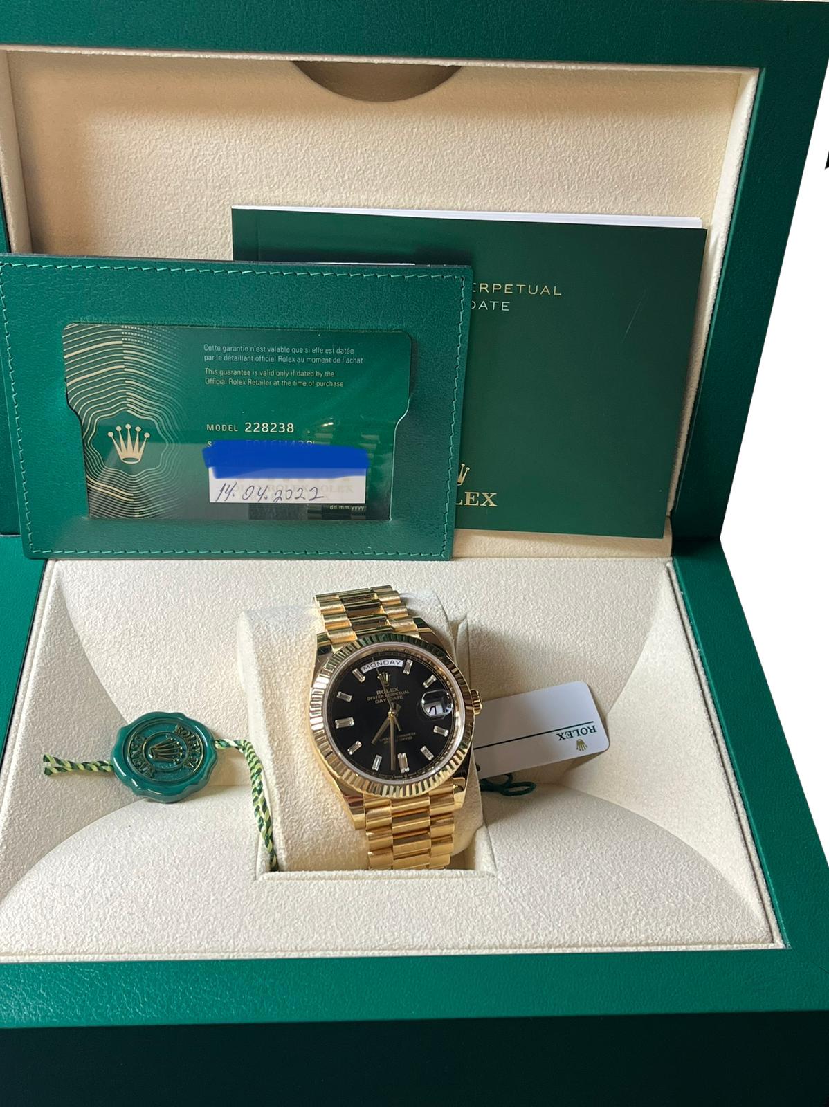 Rolex Day-Date President 18K Yellow Gold Black Baguette Dial Watch 228238 7