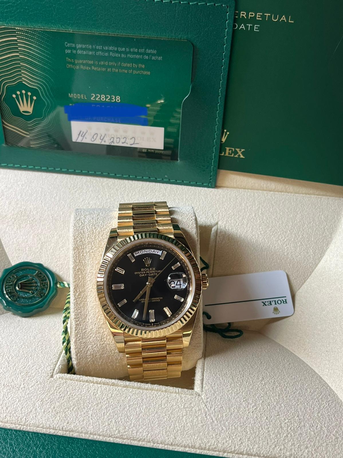 Rolex Day-Date President 18K Yellow Gold Black Baguette Dial Watch 228238 8