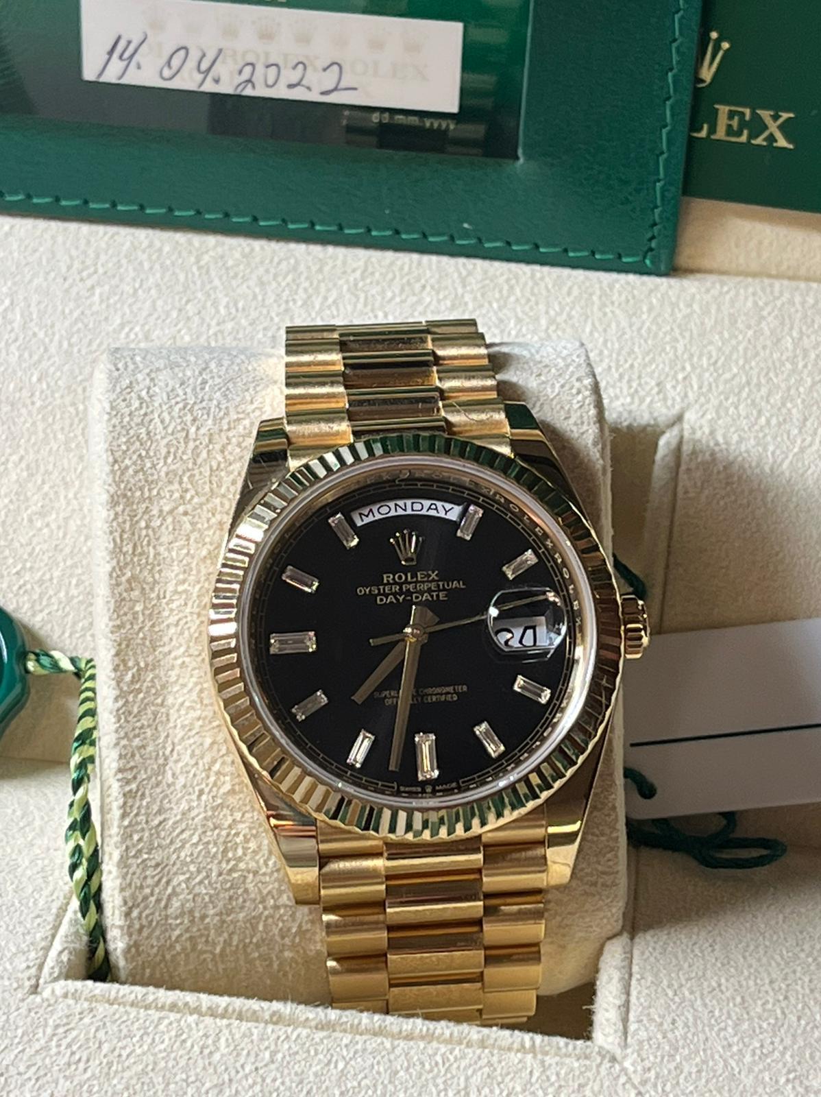 Rolex Day-Date President 18K Yellow Gold Black Baguette Dial Watch 228238 9