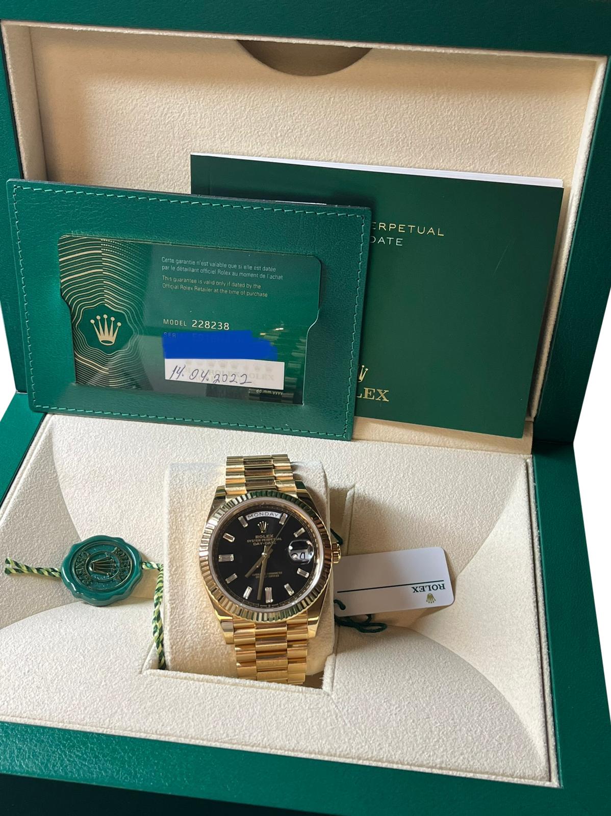 Rolex Day-Date President 18K Yellow Gold Black Baguette Dial Watch 228238 10